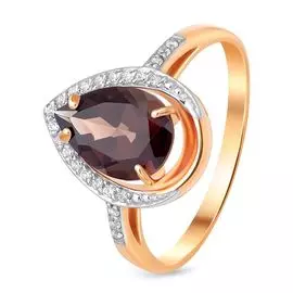 Кольцо с раух-топазом и фианитами из красного золота 585 пробы, размер 19