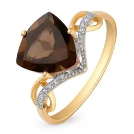 Кольцо с раух-топазом и фианитами из красного золота 585 пробы, размер 19.5