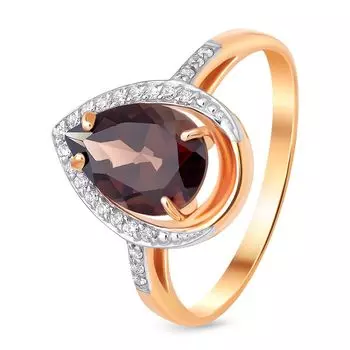 Кольцо с раух-топазом и фианитами из красного золота 585 пробы, размер 20