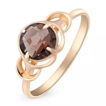 Кольцо с раух-топазом из красного золота 585 пробы, размер 18