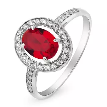 Кольцо с рубином и бриллиантами из белого золота 585 пробы, размер 17