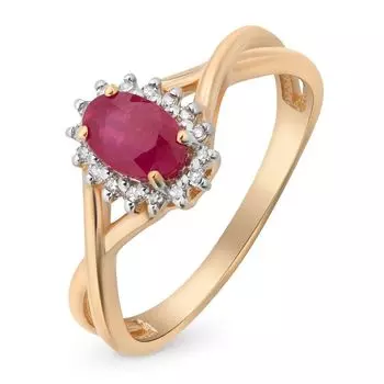Кольцо с рубином и бриллиантами из красного золота 585 пробы, размер 17.5