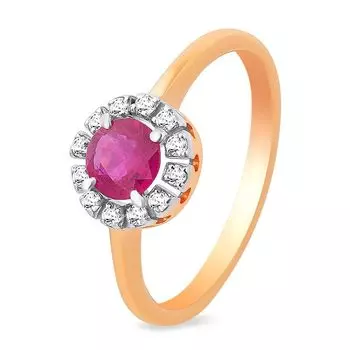 Кольцо с рубином и бриллиантами из красного золота 585 пробы, размер 18.5