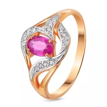 Кольцо с рубином и бриллиантами из красного золота 585 пробы, размер 20