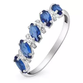 Кольцо с сапфиром и бриллиантами из белого золота 585 пробы, размер 15