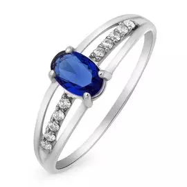 Кольцо с сапфиром и бриллиантами из белого золота 585 пробы, размер 16.5
