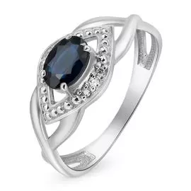 Кольцо с сапфиром и бриллиантами из белого золота 585 пробы, размер 18.5
