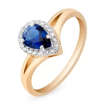 Кольцо с сапфиром и бриллиантами из красного золота 585 пробы, размер 15.5