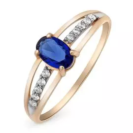 Кольцо с сапфиром и бриллиантами из красного золота 585 пробы, размер 15.5