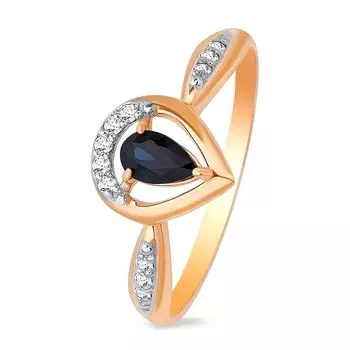 Кольцо с сапфиром и бриллиантами из красного золота 585 пробы, размер 16