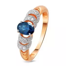 Кольцо с сапфиром и бриллиантами из красного золота 585 пробы, размер 16