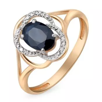 Кольцо с сапфиром и бриллиантами из красного золота 585 пробы, размер 16.5