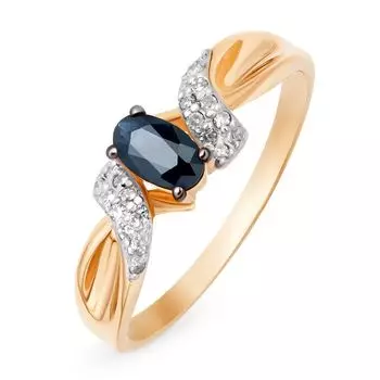 Кольцо с сапфиром и бриллиантами из красного золота 585 пробы, размер 17