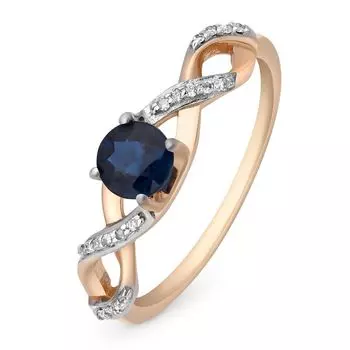 Кольцо с сапфиром и бриллиантами из красного золота 585 пробы, размер 17