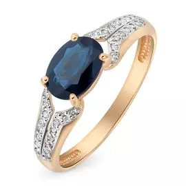 Кольцо с сапфиром и бриллиантами из красного золота 585 пробы, размер 17