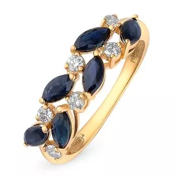 Кольцо с сапфиром и бриллиантами из красного золота 585 пробы, размер 17