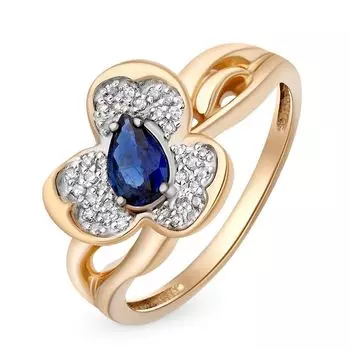 Кольцо с сапфиром и бриллиантами из красного золота 585 пробы, размер 17