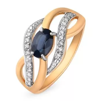 Кольцо с сапфиром и бриллиантами из красного золота 585 пробы, размер 17.5