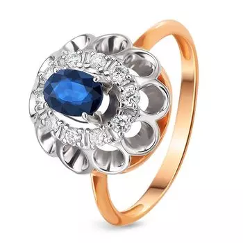 Кольцо с сапфиром и бриллиантами из красного золота 585 пробы, размер 18.5