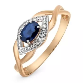Кольцо с сапфиром и бриллиантами из красного золота 585 пробы, размер 18.5