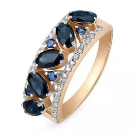 Кольцо с сапфиром и бриллиантами из красного золота 585 пробы, размер 18.5