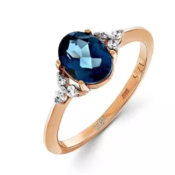 Кольцо с сапфиром и бриллиантами из красного золота 585 пробы, размер 19