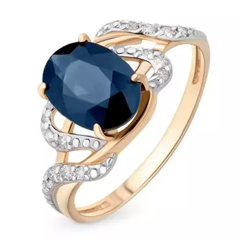 Кольцо с сапфиром и бриллиантами из красного золота 585 пробы, размер 19