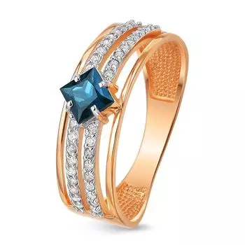 Кольцо с сапфиром и бриллиантами из красного золота 585 пробы, размер 19