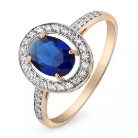 Кольцо с сапфиром и бриллиантами из красного золота 585 пробы, размер 19