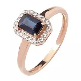 Кольцо с сапфиром и бриллиантами из красного золота 585 пробы, размер 19