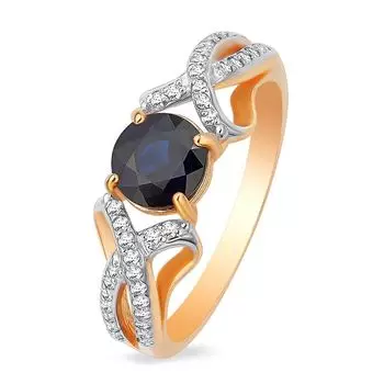 Кольцо с сапфиром и бриллиантами из красного золота 585 пробы, размер 20