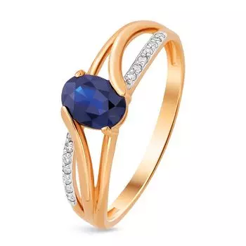 Кольцо с сапфиром и бриллиантами из красного золота 585 пробы, размер 20