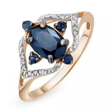 Кольцо с сапфиром и бриллиантами из красного золота 585 пробы, размер 20