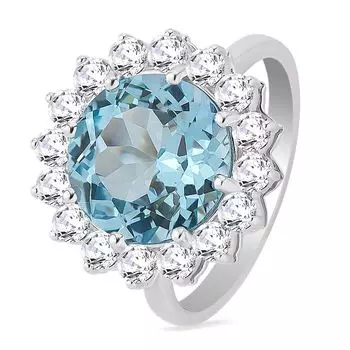 Кольцо с топазом и фианитами из белого золота 585 пробы, размер 18