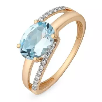 Кольцо с топазом и фианитами из красного золота 585 пробы, размер 15.5