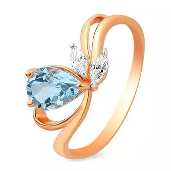 Кольцо с топазом и фианитами из красного золота 585 пробы, размер 16.5