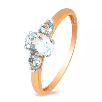 Кольцо с топазом и фианитами из красного золота 585 пробы, размер 17