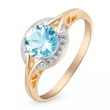 Кольцо с топазом и фианитами из красного золота 585 пробы, размер 17.5