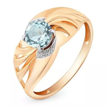 Кольцо с топазом и фианитами из красного золота 585 пробы, размер 17.5