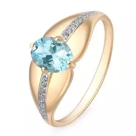 Кольцо с топазом и фианитами из красного золота 585 пробы, размер 18.5