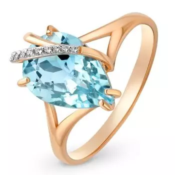 Кольцо с топазом и фианитами из красного золота 585 пробы, размер 19