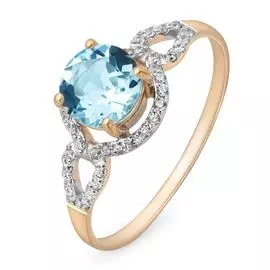 Кольцо с топазом и фианитами из красного золота 585 пробы, размер 19.5