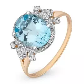 Кольцо с топазом и фианитами из красного золота 585 пробы, размер 19.5