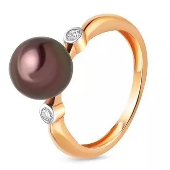 Кольцо с жемчугом и бриллиантами из красного золота 585 пробы, размер 16