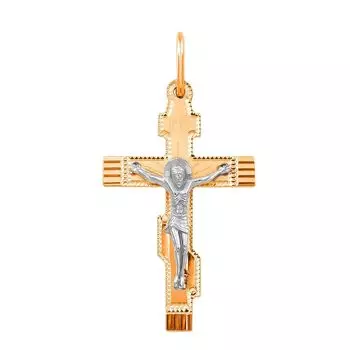 Крестик из комбинированного золота 585 пробы, размер 25.5