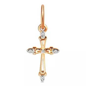 Крестик с бриллиантами из красного золота 585 пробы