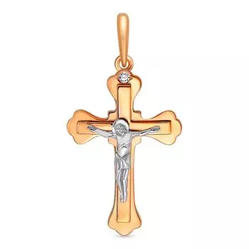Крестик с бриллиантом из комбинированного золота 585 пробы