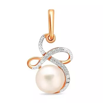 Подвес с жемчугом и фианитами из красного золота 585 пробы