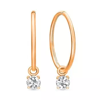 Серьги конго с фианитами из красного золота 585 пробы, размер 17