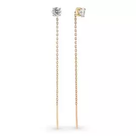 Серьги-продевки с фианитами из красного золота 585 пробы
